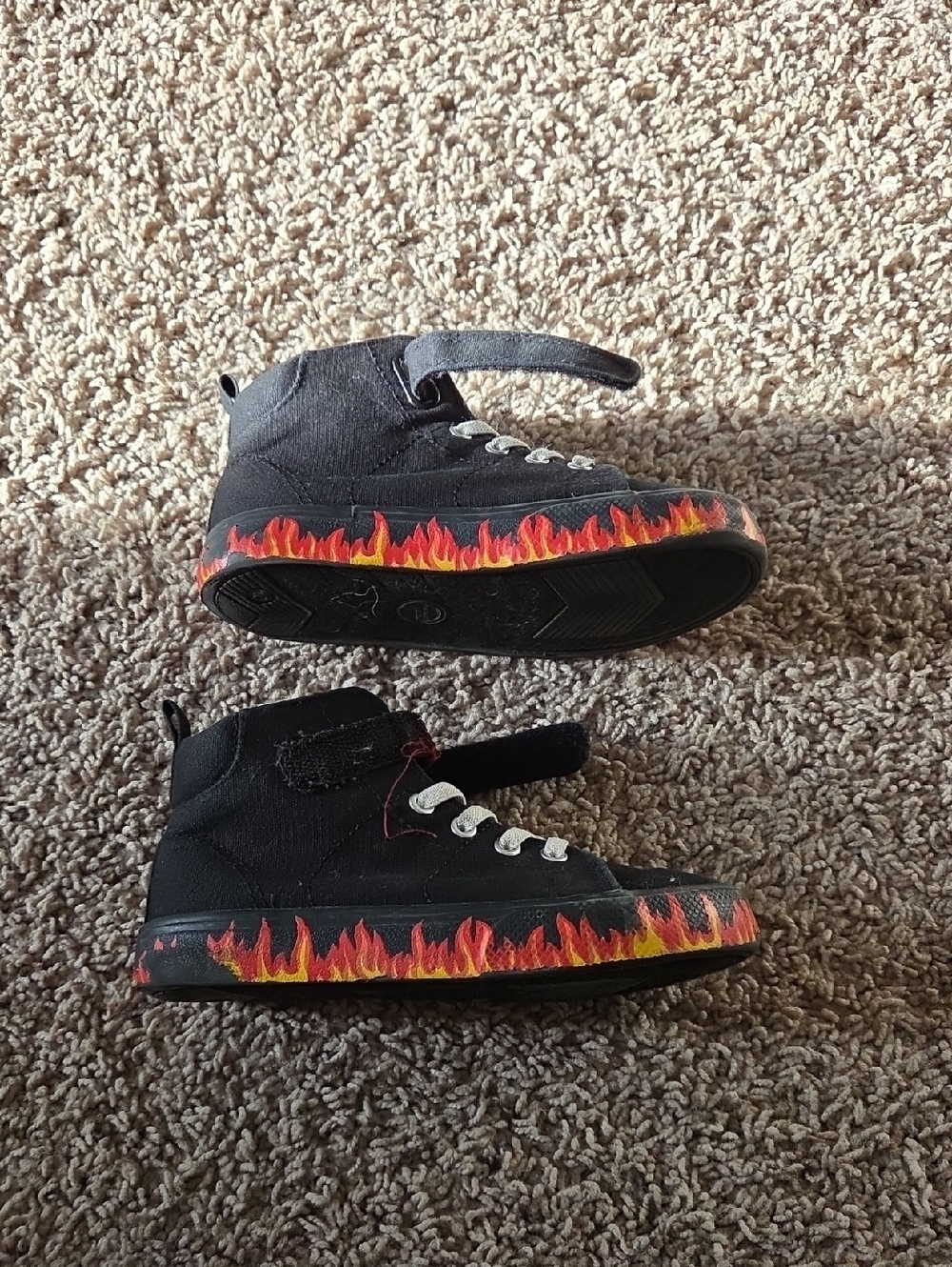 Kids Black Canvas High-Top Sneakers with Flame Detail
